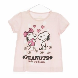 サイズ120 キッズ PEANUTS ピーナッツ 半袖Tシャツ カットソー ピンク 安い お買い得 キャラクタープリント スヌーピー 袖リブ ラウンド