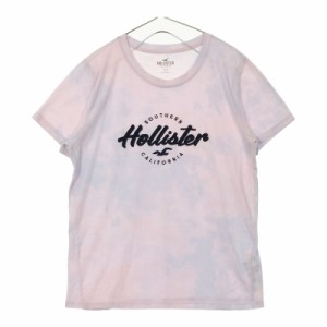 サイズL レディース HOLLISTER ホリスター 半袖Tシャツ カットソー ピンク 安い お買い得 プリントロゴ クルーネック ぼかし柄 涼し気