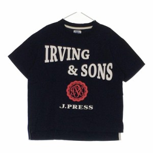 サイズ140 キッズ J.PRESS ジェイプレス 半袖Tシャツ カットソー ネイビー 安い お買い得 プリント 子供服 シンプル Uネック スリット