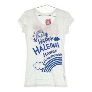 サイズM レディース Happy HALEIWA Hawaii ハッピーハレイワハワイ 半袖Tシャツ カットソー ホワイト 安い お買い得 シンプル プリント 