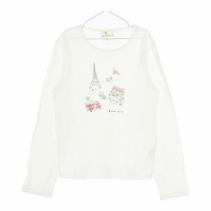 サイズ160cm キッズ KUMIKYOKU 組曲 長袖Tシャツ ロンT カットソー ホワイト 安い お買い得 コットン100% 絵柄 プリント ラメ 肌触りよい