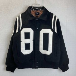 STUSSY　ステューシー 　 80 VARSITY JACKET 牛革パッチワークアップリケ記念ベースボールジャケット