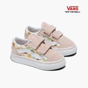 バンズ オールドスクール キッズ スニーカー ベルクロ VANS OLD SKOOL V TD VN0A38JNBS5 US企画 ピンク マルチカラー チェック スエード 