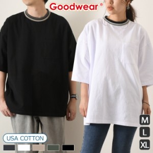 グッドウェア Goodwear USAコットン ラインリブ ポケット付き Tシャツ メンズ レディース トップス Tシャツ 半袖 リブライン ブランド ク