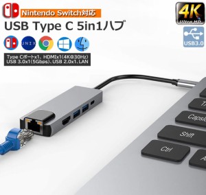 USB TypeC ハブ Nintendo Switch対応 4K＠30Hz 有線LAN アダプター USBC HDMI LANポート イーサネット PD充電対応 ドッキングステーショ