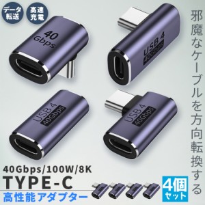 USB4.0 Type C アダプター 4種類 4個セット ストレート L字 L型 延長 接続 オス メス USB-C PD 100W/5A 急速充電 40Gbps高速データ転送 8