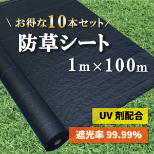 【UV配合】防草シート 1m × 100m【よりお得な10本セット 送料無料】耐久年数４年〜５年 田んぼ 畑 休耕田 庭 駐車場 ビニールハウス 砂