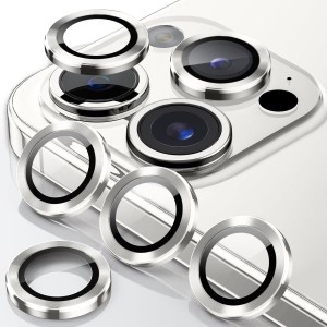 iPhone15Pro/iPhone15ProMax カメラレンズカバー シルバー 4枚入り カメラ保護 アルミ合金製+強化ガラス Ｗoxuyee