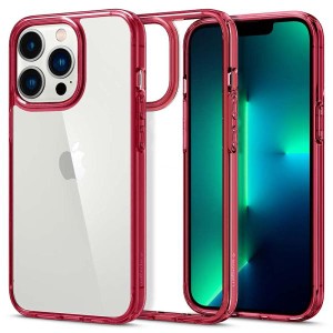 Spigen iPhone13Pro ケース クリア 透明 2重構造 耐衝撃 黄変抑制 ワイヤレス充電対応  ACS03263 レッド・クリスタル