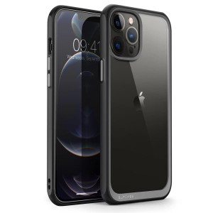 iPhone13ProMax スマホケース 背面クリア 耐衝撃 カメラ保護 薄型 ワイヤレス充電対応 SUPCASE UBStyle / ブラック