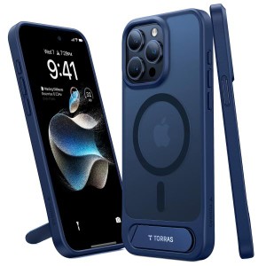 TORRAS iPhone15Pro ケース Magsafe 隠しスタンド ワイヤレス充電 半透明 マット仕上げ UPRO Pstand ブルー