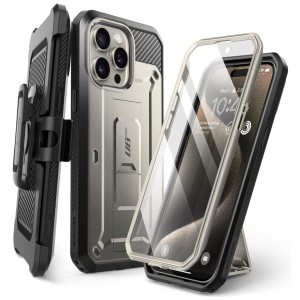 SUPCASE iPhone15ProMax ケース 全面保護 耐衝撃 ケースと液晶保護フィルム一体型 腰かけクリップ付き 防塵 UBPro 金属灰