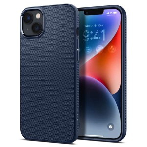 iPhone14 スマホケース ソフトケース ストラップホール付 滑り止め Spigen ACS05038 ネイビーブルー