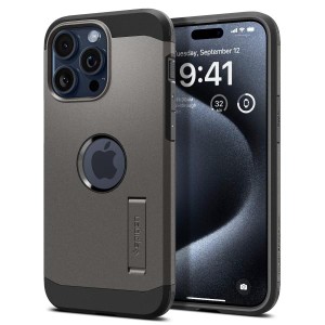 Spigen iPhone15Pro ケース MagSafe 耐衝撃 スタンド付き ワイヤレス充電対応 ACS06732 ガンメタル