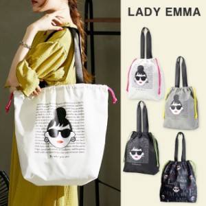 【NEW】LADYEMMA　巾着トートバッグ LADY EMMA  巾着バッグ ロゴバッグ ワンハンドル トートバッグ ニットバッグ エコバッグトートバッグ