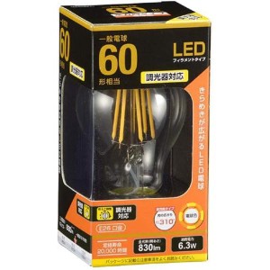 LED電球 一般電球形 E26 60形相当 6W 電球色 フィラメントタイプ クリア 調光器対応 LDA6L/D C6 06-3483