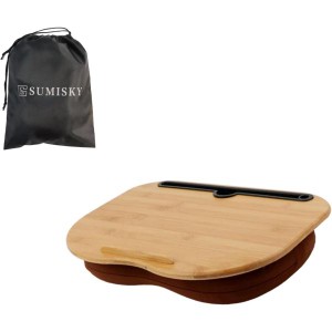 SUMISKY 膝上テーブル ラップトップデスク 持ち運びポーチ付き 枕 クッション 天然竹製 タブレット パソコンデスク (38x28cm ポーチ付
