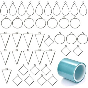 40枚 レジン枠 空枠 チャーム 合金 カン付き フレームパーツ セット UVレジン レジン封入 DIY用 手芸枠 4パターン シルバー テープ付き