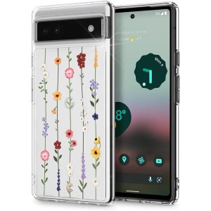 【CYRILL】 by Spigen Google Pixel 6a クリア 花柄ケース TPU 半透明 ソフト PC ケース 花 ストラップホール付