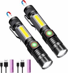 [BOEN]懐中電灯 ledライト 超高輝度1600ルーメン フラッシュライト USB充電式 大容量 18650電池高輝度 COB作業灯 軽量 ハンドライト (2個
