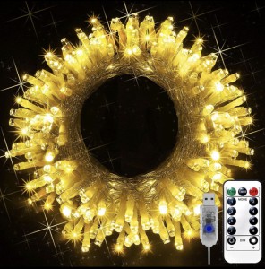 LEDイルミネーションライト 200球 20m USB クリスマスライト ストレート ライト 8モード リモコン式 ハロウィン  (ウォームホワイト)