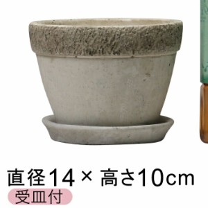 セメントポット リト 植木鉢 おしゃれ 丸型 14cm〔受皿付〕【rito00205】