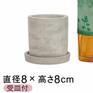セメントプランター 植木鉢 おしゃれ 丸寸胴型 8.5cm〔受皿付〕【tt-cem20】
