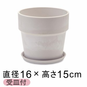 おしゃれ 植木鉢 ウッドストーンプラポット 16.5cm 5号 受皿付 ミルク アートストーン【po81-112】