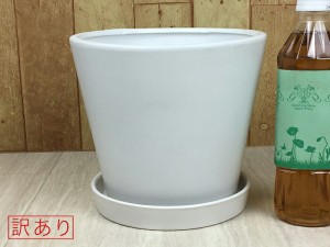 【訳あり】 陶器鉢 MP 丸型 白 つや無 20cm 3リットル 受皿付 植木鉢 おしゃれ 室内 [of20]【mp-220mw-g】