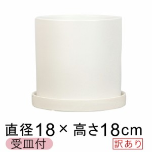 【訳あり】陶器鉢 寸胴 丸型 植木鉢 白 つや無 18cm 受皿付 室内 屋内【mp-240wl-g】