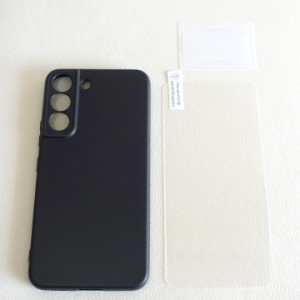 【3点フルセット】Galaxy S22 ブラックケース+画面ガラスフィルム+カメラガラスフィルム TPUケース 強化ガラス レンズ保護 SCG13 SC-51C