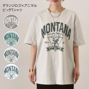 新作 グランジロゴ×アニマルプリントビッグTシャツ レディース トップス カットソー 半袖 5分袖 夏 薄手 涼しい コットン 綿 カジュアル