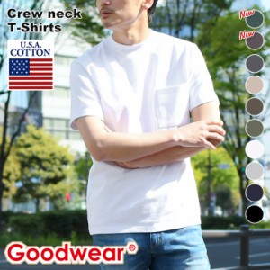 新作 Goodwear グッドウェア ポケット付きクルーネックTシャツ メンズ レディース 半袖 無地 カットソー ポケット 7.0oz 肉厚 インナー 