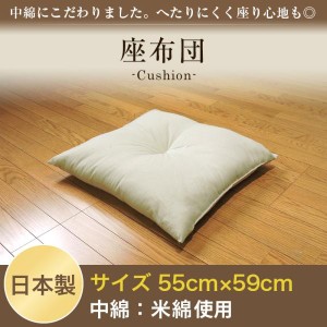 家具 インテリア 四角座布団 座布団 銘仙判 綿100% ワタ入 ベージュ 55cm×59cm 米綿 ヌード 単品 1枚 中袋