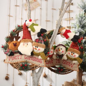 クリスマスの飾り 老人 雪だるま ヘラジカ 籐のサークルペンダント 籐のガーランドの吊り飾り