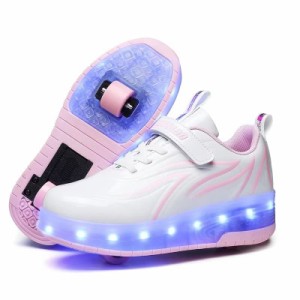 【送料無料】 ローラーシューズ LED ひかるくつ 子供 男の子 女の子 光る靴 発光シューズ ローラースケート USB充電式 白 黒 キッズスニ