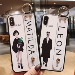 iPhone ケース おもしろ LEON リングベルト ケース リストストラップ スタンド機能 耐衝撃 スマホケース アイフォン カバー 軽量 おしゃ