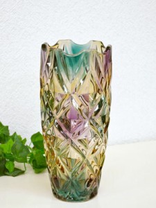  オーロラ ガラス ウェイス 花瓶 高さ24cm ベイス 送料無料 生け花 Vase 花入れ おしゃれ ガラス製フラワーベース 大きめサイズ 大きい 