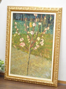  イタリア製 高級 額絵 金枠 ゴッホ  「花咲くアーモンドの木」 風水 ゴールド枠 前面ガラス張り 送料無料 名画額絵 コレクション 名画 