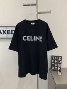 CELINEレタープリント・ベーシック半袖Tシャツ