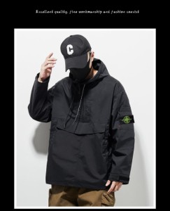 StoneIsland ストーンアイランド防風防水フード付きルーズレトロワークジャケットコートパンチングジャケット