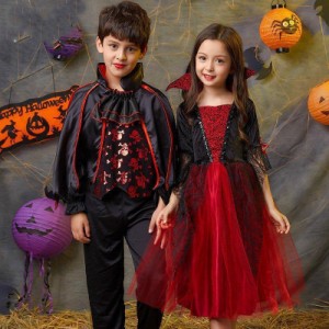 ハロウィン コスプレ 子供 Halloween変装 ハロウィン コスプレ コスチューム ケープ風 ロングドレス 男の子 女の子 吸血鬼 魔女 悪魔衣装