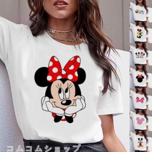 Tシャツ  レディース ディズニー ミッキーマウス ミッキー柄 半袖 トップス ゆるTシャツ 丸首 ロング丈 大きいサイズ カジュアル 夏物