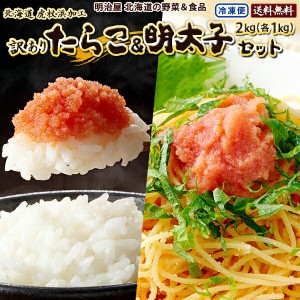 訳あり たらこ&明太子セット 各1kg合計2kg (500g×4袋) 送料無料 北海道虎杖浜加工 冷凍便 切れ子 バラ子 鱈子 タラコ メンタイコ めんた