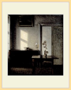 複製画 額付き：ヴィルヘルム ハマスホイ・「カード・テーブルと鉢植えのある室内、ブレズゲーゼ25番地」