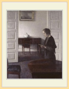 複製画 額付き：ヴィルヘルム ハマスホイ・「Interior with a Reading Lady」
