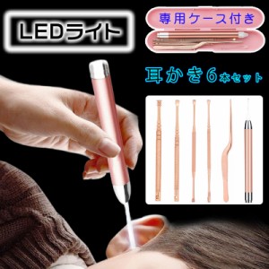 6本セット耳かき (#br23) みみかき LEDライト耳掃除 専用ケース付き ステンレス製 自宅用 ポイント消化 耳かき ライト付き