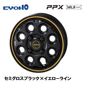 KYOHO PPX MIL:8 ピーピーエックス ミルエイト 軽自動車 4.5J-15 +45 4H100 セミグロスブラック×イエローライン お得な４本セット 送料