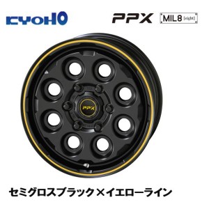 KYOHO PPX MIL:8 ピーピーエックス ミルエイト ハイエース 6.5J-16 +38 6H139.7 セミグロスブラック×イエローライン お得な４本セット 