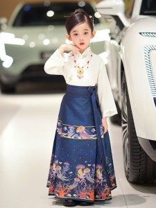 馬面スカート 女の子 夏 子供漢服 服装 スーツ スカート 中国風 復古 薄手 モデル 唐服 ワンピース 長袖 短袖 和風
